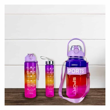 BOTELLA TRIO TRANSPARENTE MORADO ROJO Y FUCSIA DOBLE PARED CONSERVA Y+POST IT - 2