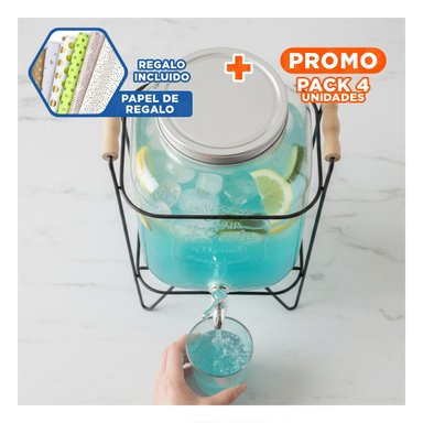PACK4 DISPENSADOR TRANSPARENTE 5 L CON BASE METALICA NEGRA PARA AUTOSERVICIO Y+PAPEL REGALO - 1