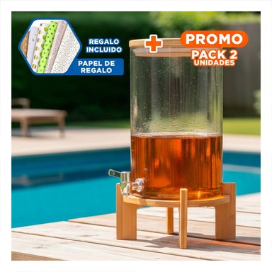 PACK2 JARRA 8L CON BASE DE MADERA TRANSPARENTE FUNCIONAL PARA MESA DE SERVICIO Y+PAPEL REGALO - 1