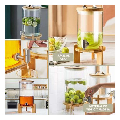 PACK2 JARRA 8L CON BASE DE MADERA TRANSPARENTE FUNCIONAL PARA MESA DE SERVICIO Y+PAPEL REGALO - 3