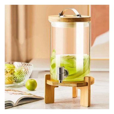 DISPENSADOR 8L TRANSPARENTE CON BASE DE MADERA PARA JUGOS, REFRESCOS O AGUA - 1