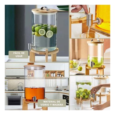DISPENSADOR 8L TRANSPARENTE CON BASE DE MADERA PARA JUGOS, REFRESCOS O AGUA - 5
