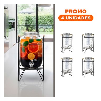 PACK4 VERSION HOGAR DISPENSADOR DE BEBIDA 4L NEGRO TRANSPARENTE Y+REGALO STICKER - 1