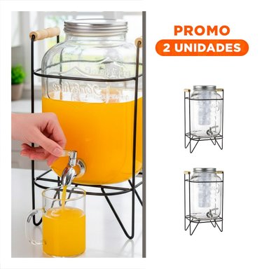 PACK2 ORGANIZADOR DE BEBIDA 4L CON BASE METALICA NEGRO TRANSPARENTE - 1