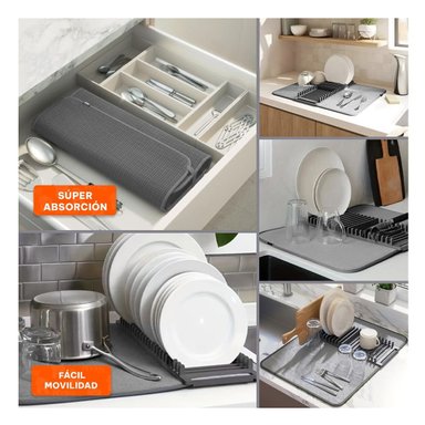PACK4 BASE DE SECADO ABSORBENTE COLOR PLOMO PARA SECAR UTENSILIOS RAPIDAMENTE Y+REGALO STICKER - 2