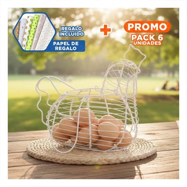 PACK6 COMPLEMENTO DECORATIVO PARA HUEVOS CON ASA BLANCO FIGURA GALLINA Y+PAPEL REGALO - 1