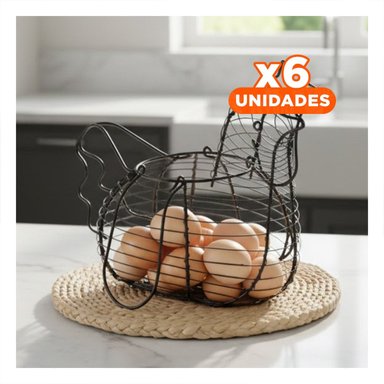 PACK6 ENVASE PARA HUEVOS CON ASA NEGRO CON DETALLE GALLINA COCINA CASA Y+REGALO STICKER - 1