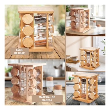 COLECCION GIRATORIA CUADRADA DE MADERA CON 12 FRASCOS COCINA Y+POST IT - 5