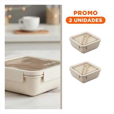 PACK2 ENVASE CUADRADO CON CUBIERTOS 1100ML ROSADO PARA LUNCH Y MANTENER FRESCA - 1