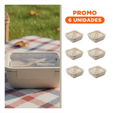 PACK6 CAJA CUADRADA CON CUBIERTOS 1100ML ROSADO PARA LUNCH Y MANTENER FRESCA - 1