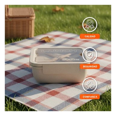 ENVASE CUADRADO CON CUBIERTOS 1100ML ROSADO PARA LUNCH Y GUARDAR COMIDA Y+LIGAS REGALO - 2