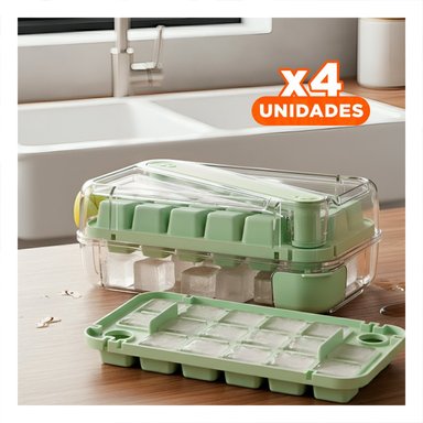 PACK4 RECIPIENTE DE HIELO VERDE CLIC LINEA VERSATIL PARA CONGELAR AGUA Y BEBIDAS - 1