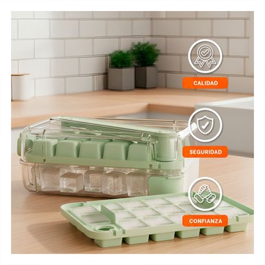 PACK4 RECIPIENTE DE HIELO VERDE CLIC LINEA VERSATIL PARA CONGELAR AGUA Y BEBIDAS - 3