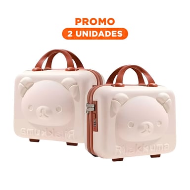 PACK2 MINI MALETA MULTIUSOS CON FIGURA DE OSO Y ACABADO BEIGE FACIL DE TRANSPORTAR - 1