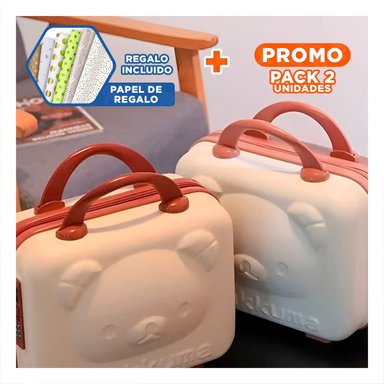 PACK2 MINI MALETA DE OSO COLOR BEIGE MULTIUSOS CON ESPACIO INTERIOR FUNCIONAL Y+PAPEL REGALO - 1
