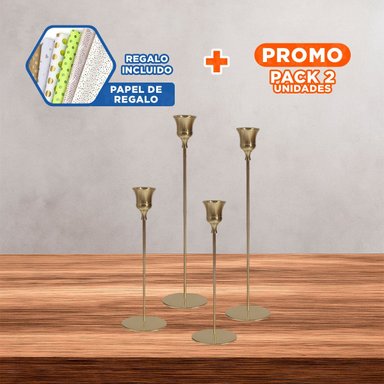 PACK2 BASE DECORATIVA METALICA PARA VELAS QUE ACOMPANA REUNIONES EN CASA Y+PAPEL REGALO - 1