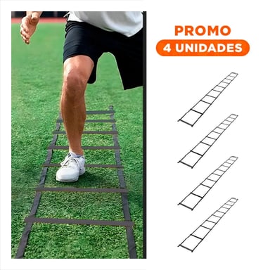 PACK4 ESCALERA DE AGILIDAD SIN PESO DE 10 PASOS NEGRA FUNCIONAL Y+REGALO STICKER - 1