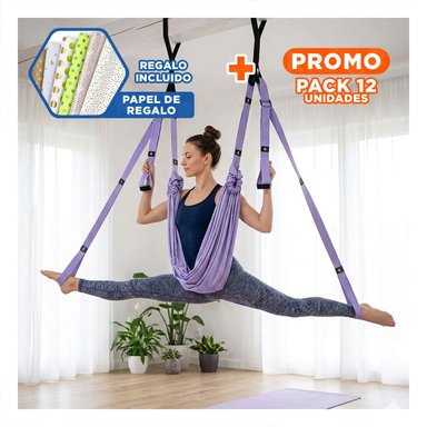 PACK12 HAMACA DE YOGA AJUSTABLE Y RESISTENTE COLOR MORADO Y+PAPEL REGALO - 1