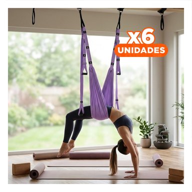 PACK6 SISTEMA DE SUSPENSION AEREA AJUSTABLE MORADO PARA YOGA Y+REGALO STICKER - 1
