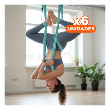 PACK6 SISTEMA DE SUSPENSION AEREA RESISTENTE AJUSTABLE CELESTE PARA YOGA Y+REGALO STICKER - 1