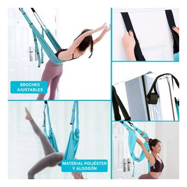 HAMACA AEREA PROFESIONAL AJUSTABLE PARA YOGA COLOR CELESTE - 5