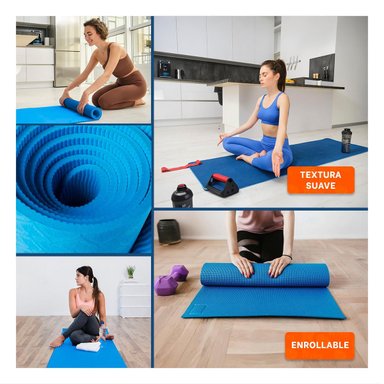 ALFOMBRA RESISTENTE AZUL DE GOMA EVA 61X183CM PARA EJERCICIOS Y DEPORTES Y+LIGAS REGALO - 5