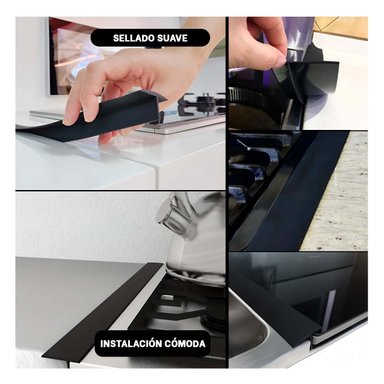 PACK12 BANDA SILICONA NEGRA ELASTICA PARA RANURAS COCINA PROTECCION GRASA DIARIA Y+PAPEL REGALO - 2