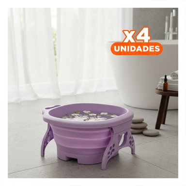 PACK4 TINA PORTATIL CON MASAJEADOR DE PIES MORADO PARA USO DIARIO Y SPA - 1