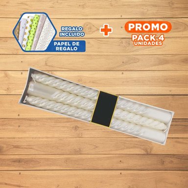 PACK4 CIRIOS LARGOS DE CERA CON ONDAS PARA AMBIENTES CALIDOS DEL HOGAR Y+PAPEL REGALO - 1
