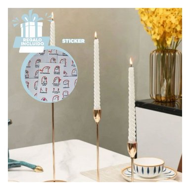 CIRIOS DE CERA LARGOS DECORATIVOS CON ONDAS PARA MESA HOGAR Y REUNION Y+REGALO STICKER - 1