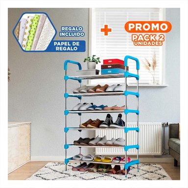 PACK2 ALMACENADOR VERTICAL 6 NIVELES ESTRUCTURA FIRME PARA HOGAR TONO CELESTE Y+PAPEL REGALO - 1
