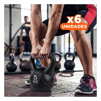 PACK6 KETTLEBELL PARA SESIONES RAPIDAS Y EFECTIVAS NEGRO 5 KG Y+REGALO STICKER - 1