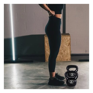 KETTLEBELL COMPACTA NACIONAL PARA ENTRENAMIENTO DIARIO 12 KG NEGRO Y+LIGAS REGALO - 2