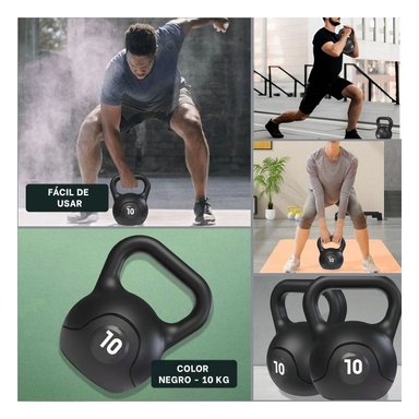 KETTLEBELL PARA RUTINAS DINAMICAS EN ESPACIO REDUCIDO 10 KG NEGRO Y+POST IT - 5