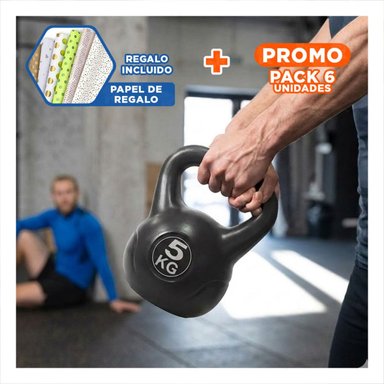 PACK6 KETTLEBELL PARA RUTINAS FUNCIONALES EN CASA NEGRO 5 KG Y+PAPEL REGALO - 1