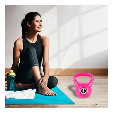 PESA DEPORTIVA ANTIDESLIZANTE PARA RUTINAS DE FUERZA 5 KG FUCSIA Y+PAPEL REGALO - 3