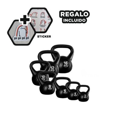 KETTLEBELL PROFESIONAL NACIONAL PARA FUERZA 12 KG NEGRO Y+REGALO STICKER - 1