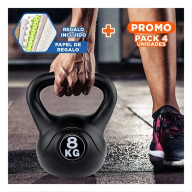 PACK4 KETTLEBELL PARA RUTINAS DINAMICAS EN ESPACIO REDUCIDO 8 KG NEGRO Y+PAPEL REGALO - 1