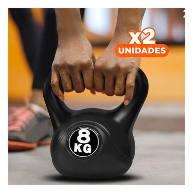 PACK2 KETTLEBELL DE FUERZA PARA TRABAJO DE PIERNAS Y GLUTEOS 8 KG NEGRO Y+REGALO STICKER - 1