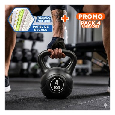 PACK4 MANCUERNA RUSA SOLIDA PARA TRABAJO MUSCULAR NEGRO 4 KG Y+PAPEL REGALO - 1
