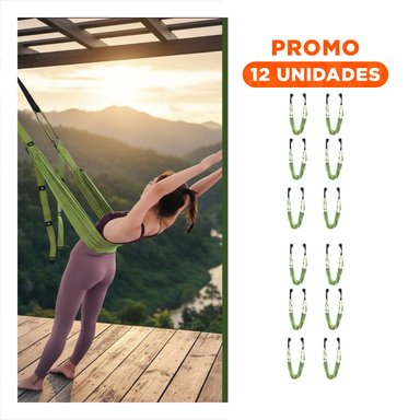 PACK12 CINTA AEREA COMODA Y ESTABLE AJUSTABLE PARA YOGA COLOR VERDE Y+REGALO STICKER - 1