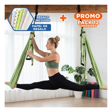 PACK12 HAMACA DE YOGA REFORZADA Y AJUSTABLE COLOR VERDE Y+PAPEL REGALO - 1