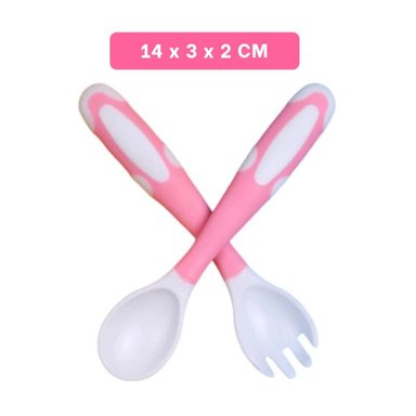 PACK12 UTENSILIO ALIMENTACION FORMA FLEXIBLE PARA BEBE ROSADO CON ESTUCHE Y+PAPEL REGALO - 4
