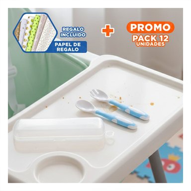PACK12 UTENSILIO ALIMENTACION FORMA FLEXIBLE PARA BEBE CELESTE CON ESTILO AZUL Y+PAPEL REGALO - 1