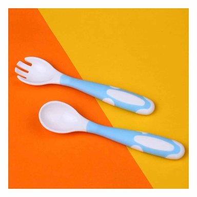 PACK12 UTENSILIO ALIMENTACION FORMA FLEXIBLE PARA BEBE CELESTE CON ESTILO AZUL Y+PAPEL REGALO - 5
