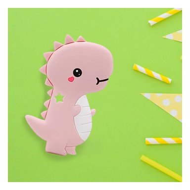 PACK4 JUGUETE SILICONA MODELO DINOSAURIO PARA BEBE ROSADO DE RESISTENCIA ALTA Y+REGALO STICKER - 5