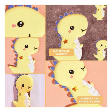 PACK12 ACCESORIO SILICONA MODELO DINOSAURIO PARA BEBE AMARILLO PARA MASAJE BUCAL Y+PAPEL REGALO - 2