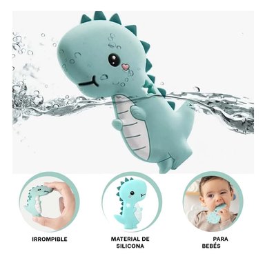 PACK6 MORDEDOR SILICONA ESTILO DINOSAURIO PARA BEBE VERDE DE PRACTICO TAMANO Y+REGALO STICKER - 5