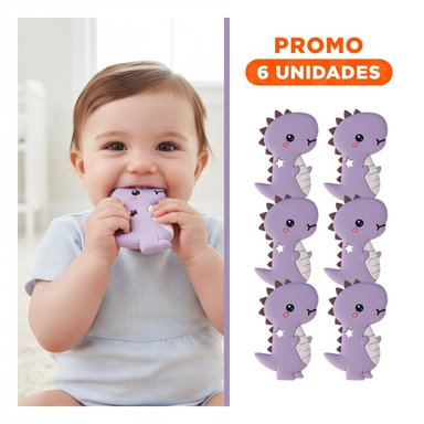 PACK6 LIMPIADOR SILICONA FORMA DINOSAURIO PARA BEBE LILA PARA CUIDADO DIARIO - 1