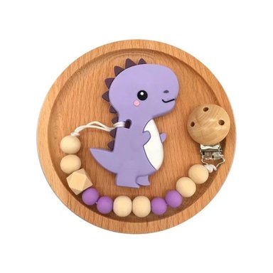PACK4 ACCESORIO SILICONA ESTILO DINOSAURIO PARA BEBE LILA CON ACABADO SUAVE Y+PAPEL REGALO - 3